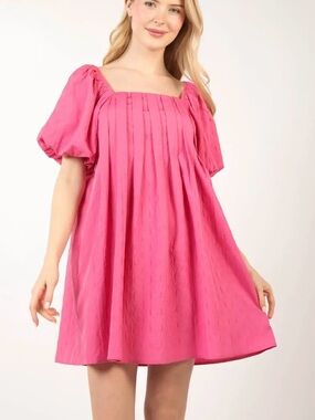 Chic Pink Puff Sleeve Mini Dress